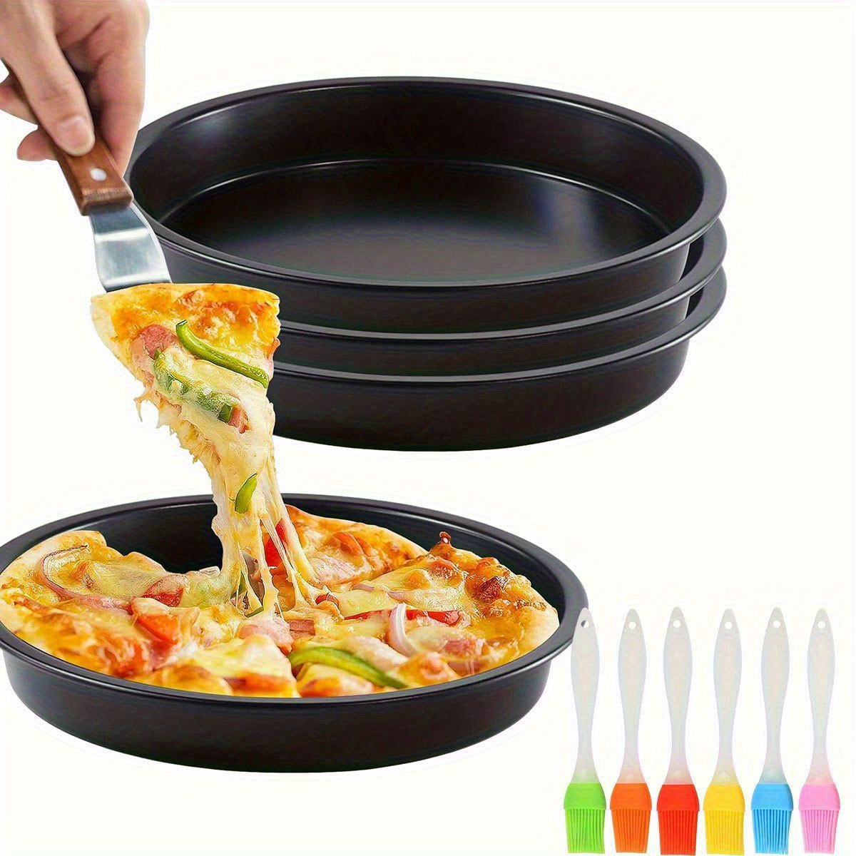 Kitchen Baking Brush - 6/8/9/10inch Non-Stick Pizza Tray Round Carbon