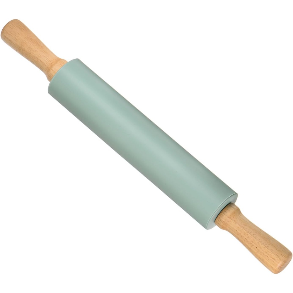 Kitchen Roll Baking - Non-Stick Silicone Rolling Pin Wooden Handle