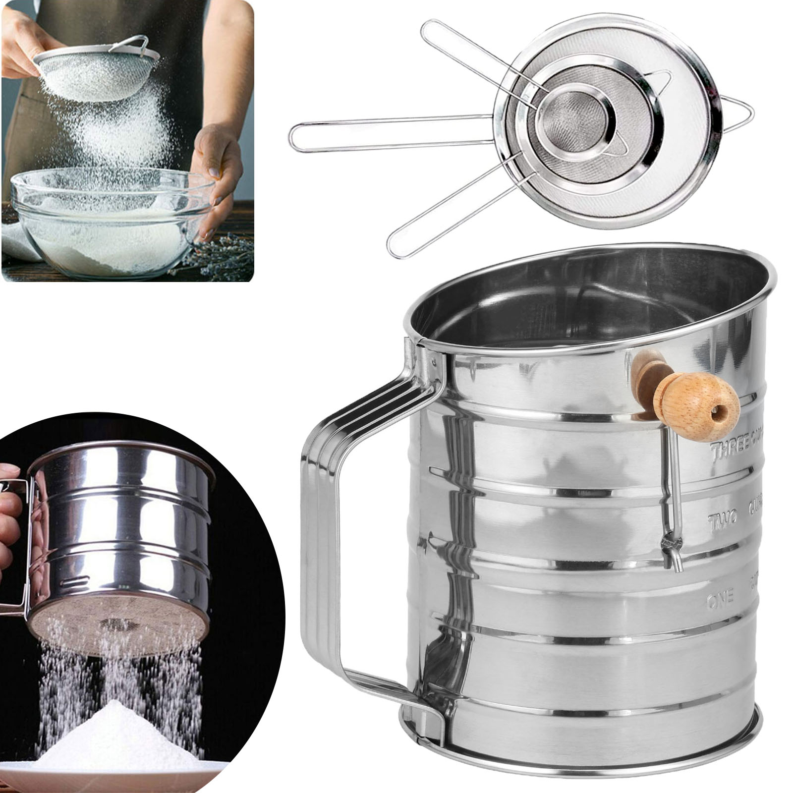 Kitchen And Baking Equipment - Flour Sifter Stainless Steel Fine Mesh